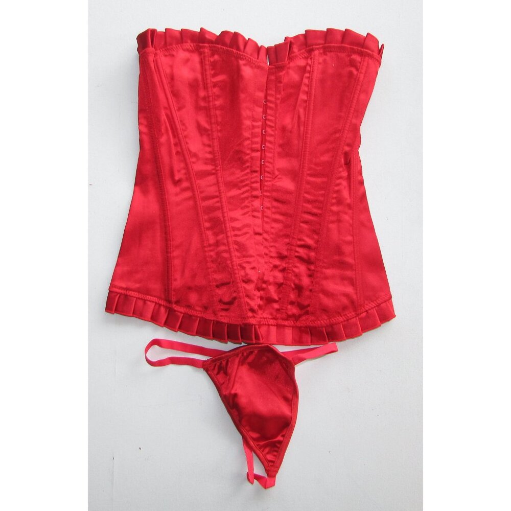 Red Satin Ruffled Corset Set - NEW - Picture 5 of 13
